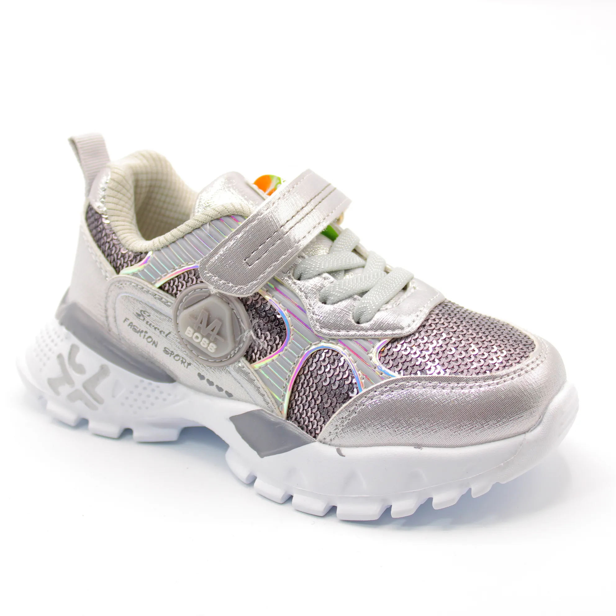 Детские весенние кроссовки серебряного цвета SLV BS06-43