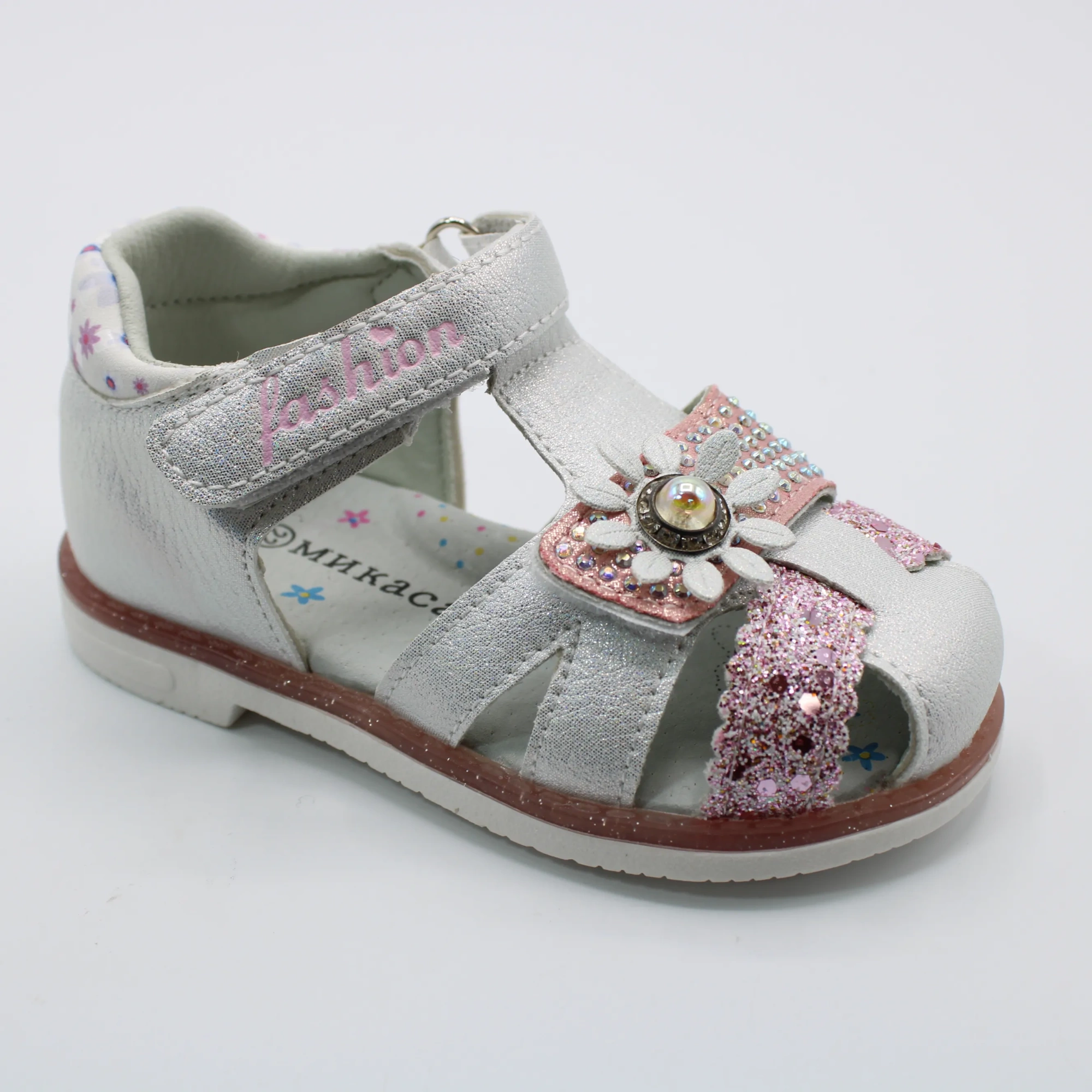 Детские летние босоножки серебряного цвета МИКАСА BS06-167