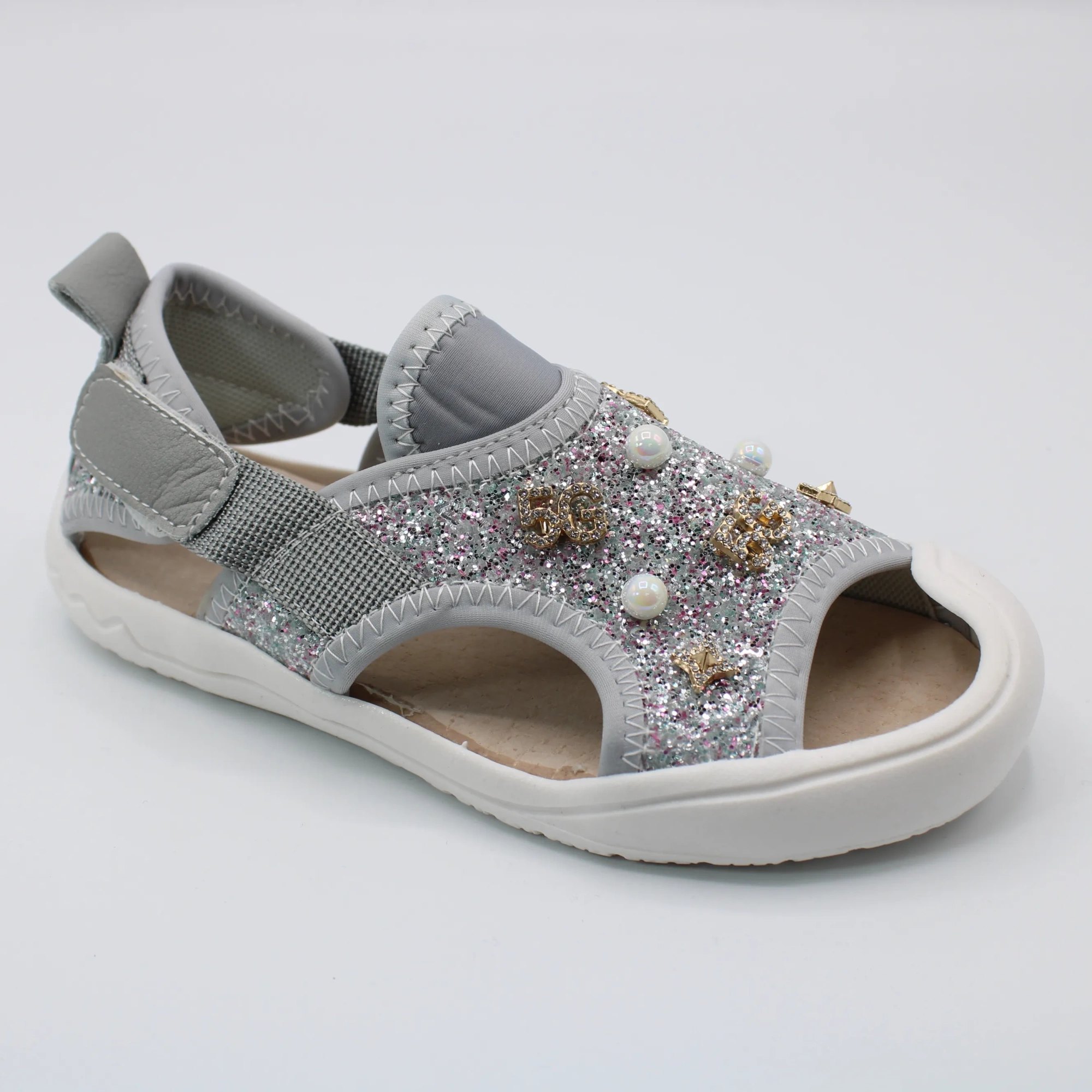 Детские летние босоножки серебряного цвета СОВЁНОК BS03-2192