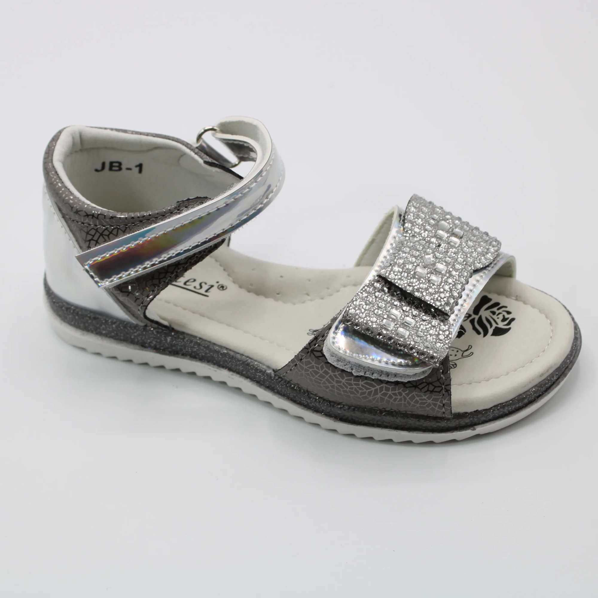 Детские летние босоножки серебряного цвета MEITESI BS03-2236